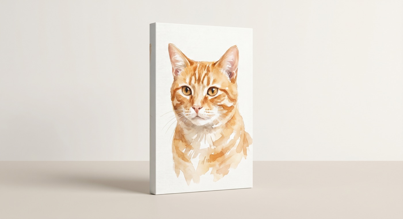Tabby cat rendered in loose watercolor washes.