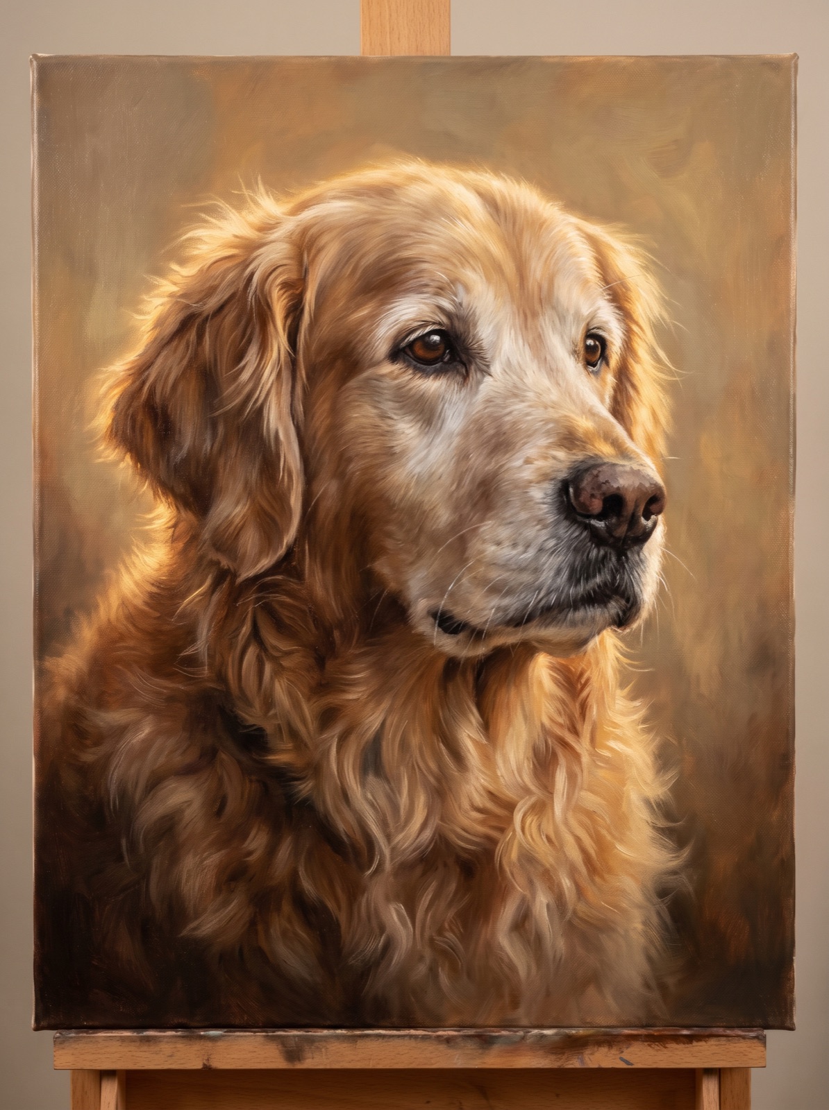 Golden Retriever painted as a Memorial Classic Oil portrait