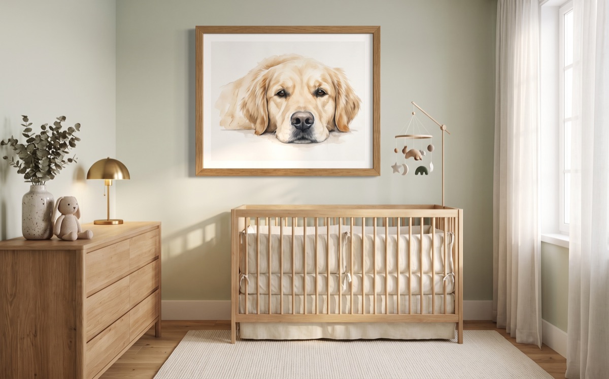 In the nursery — framed pet portrait