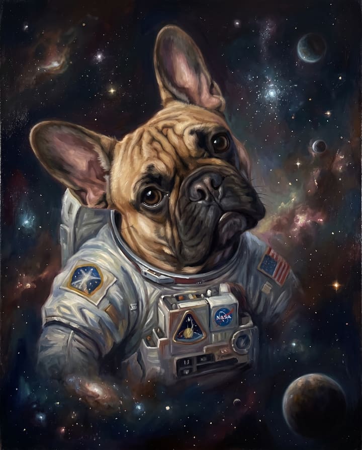Frenchie painted as Astronaut
