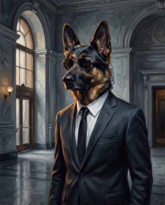 German Shepherd painted as FBI Agent