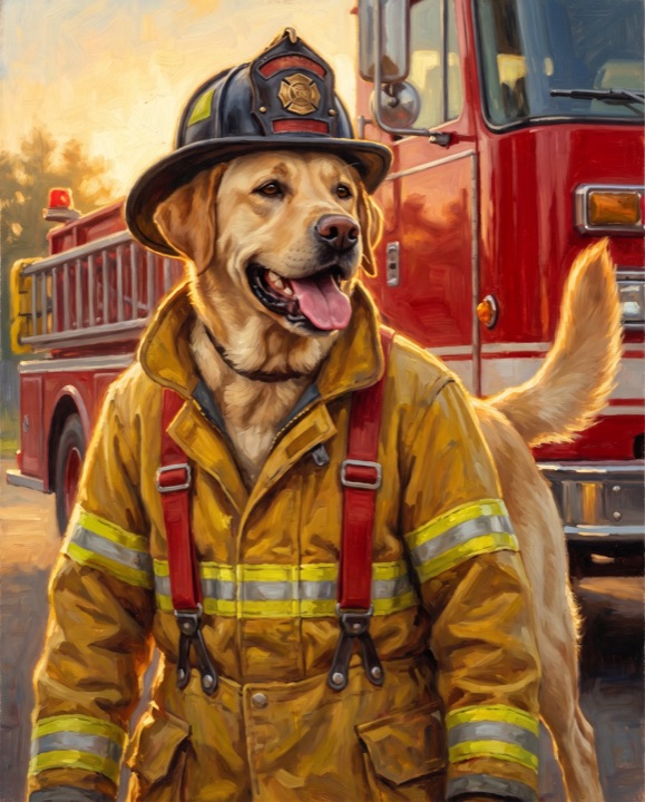 Labrador Retriever painted as Firefighter