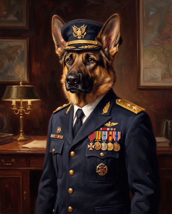 German Shepherd painted as General