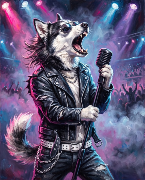 Husky painted as Rockstar