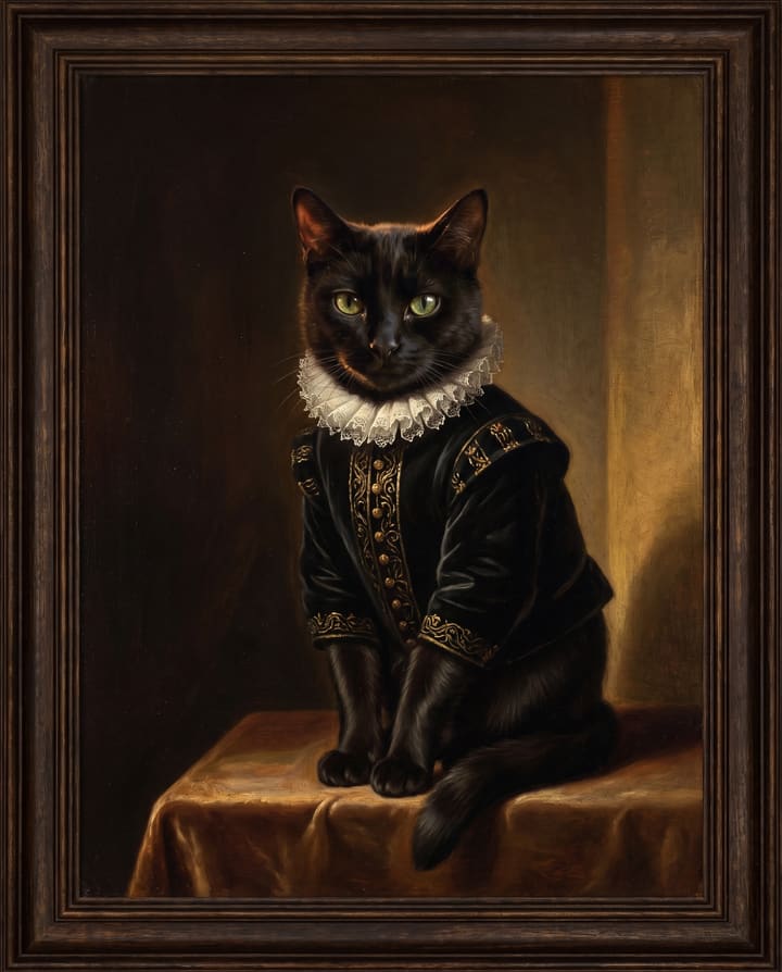 Black cat painted as royalty