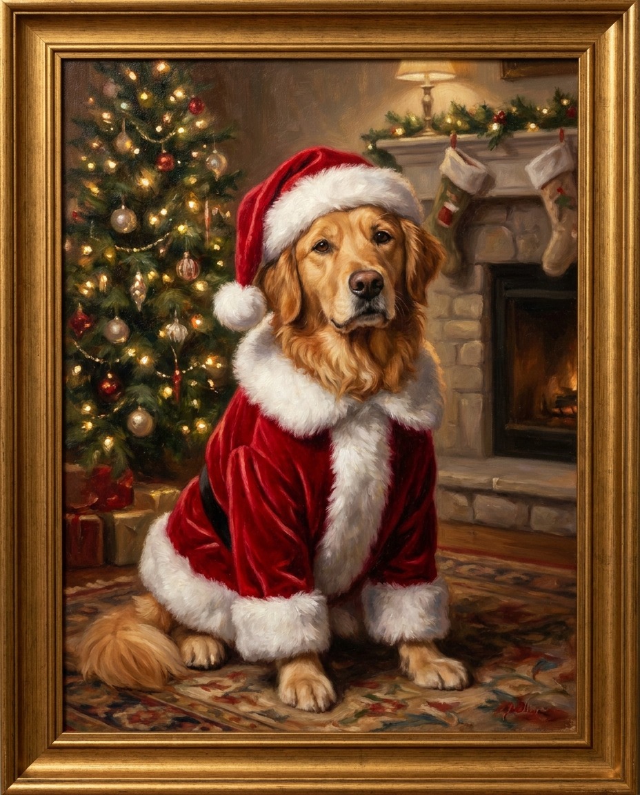 Golden painted as Santa