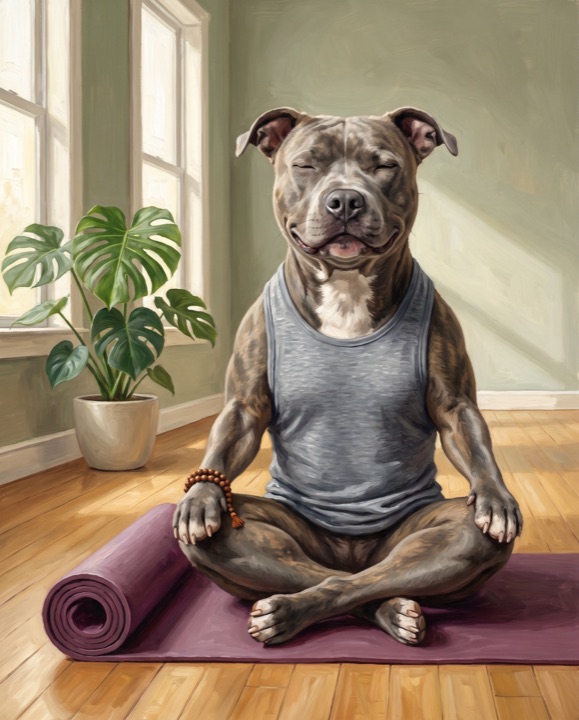 Pit Bull painted as Yoga Instructor